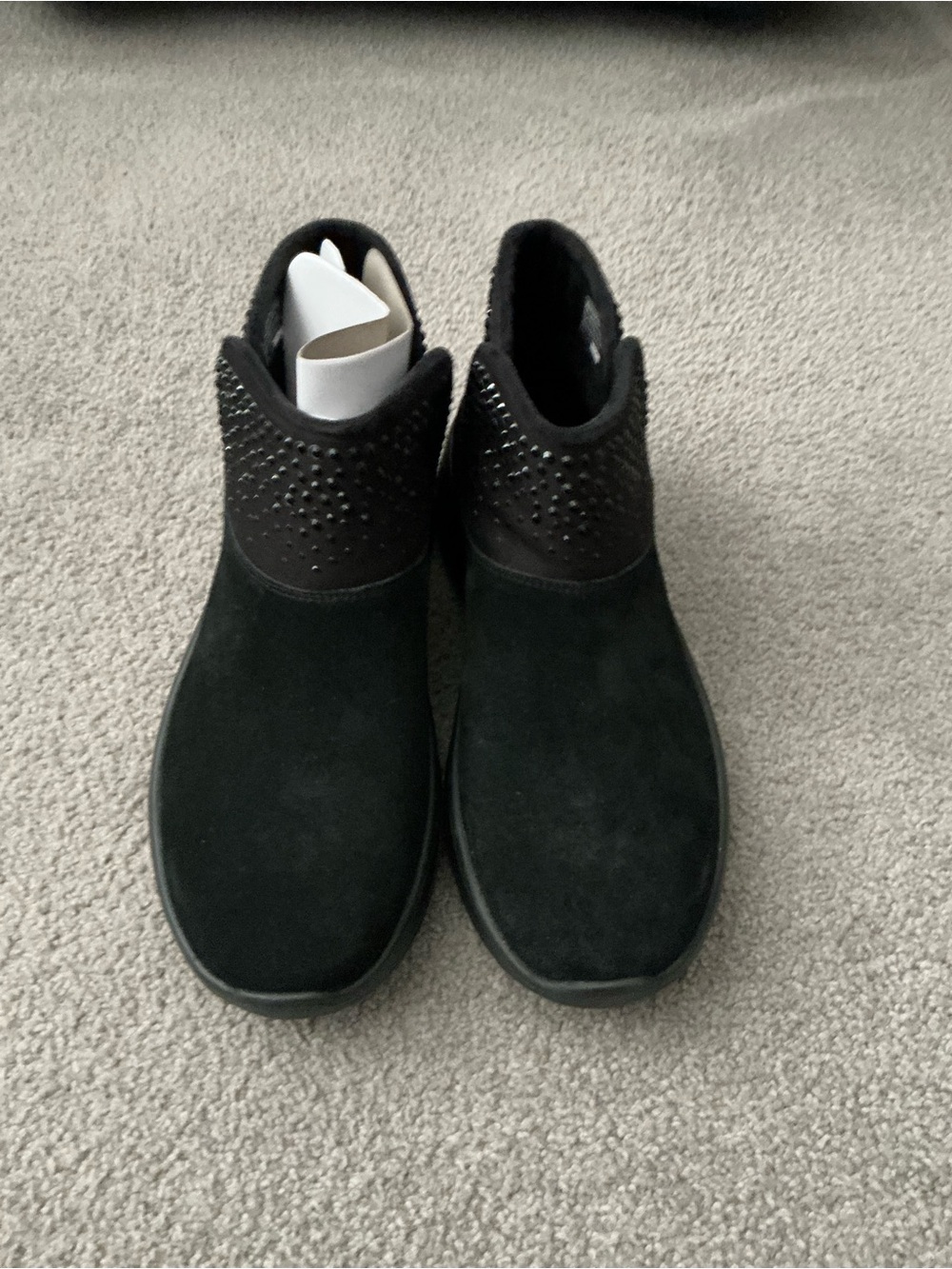 Skechers Black Suede Ankle Boots with Studded Collar